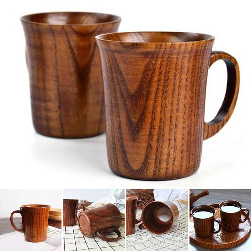 400ML Handgefertigter Holzbecher Holz Kaffee Bier Krüge Frühstück Bier Milch Trinkgeschirr Teetasse Heimdekoration LS