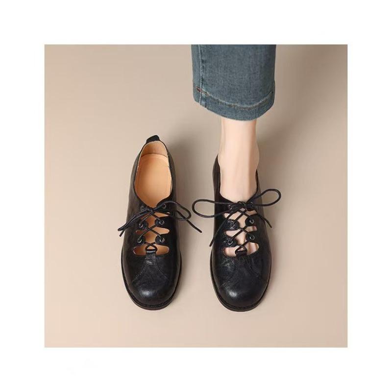 NEUE Herbst/Frühling Damen Slipper Runde Zehenpartie Niedriger Absatz Schuhe Echtes Leder Schuhe für Damen Schnürpumps für Damen Handgefertigte Schuhe 40 schwarz
