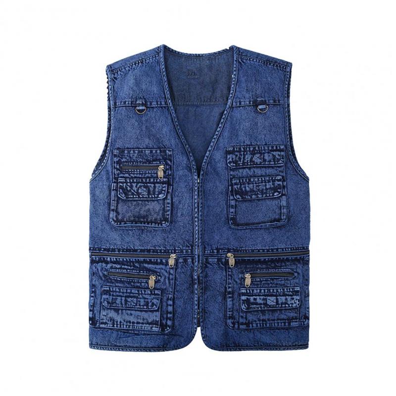 Frühling Sommer Männer Weste Mehrere Taschen Einfarbig Streetwear Plus Größe Lose V-ausschnitt Ärmellose Oberbekleidung Weste Für Angeln XL blau