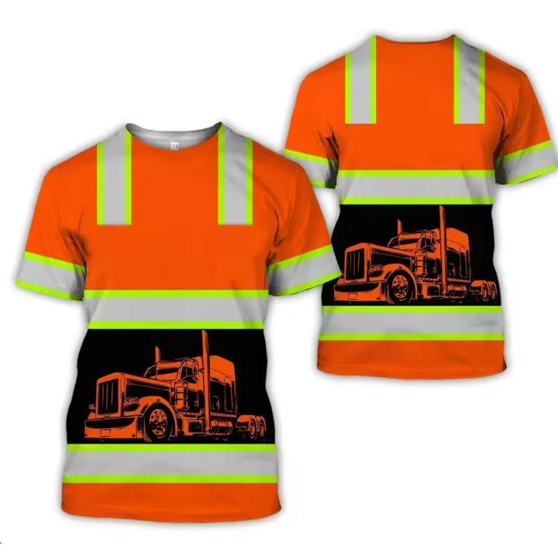 Arbeitskleidung Sommer Atmungsaktiv Herren T-Shirt 3D Druck Stil Trucker Sicherheit Transport Arbeitsuniform Übergröße Locker Tops 5XL