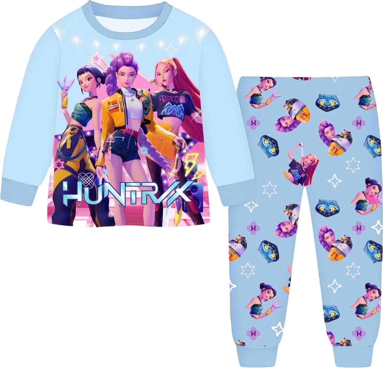 Anime Kpop Dämonenjäger Zoey Kostüm Herbst Pyjamas für Kinderbekleidung 3-14 Jahre Kinder Huntrix Rumi Mädchen T-Shirt Hosen Sets 150(10-12Years)