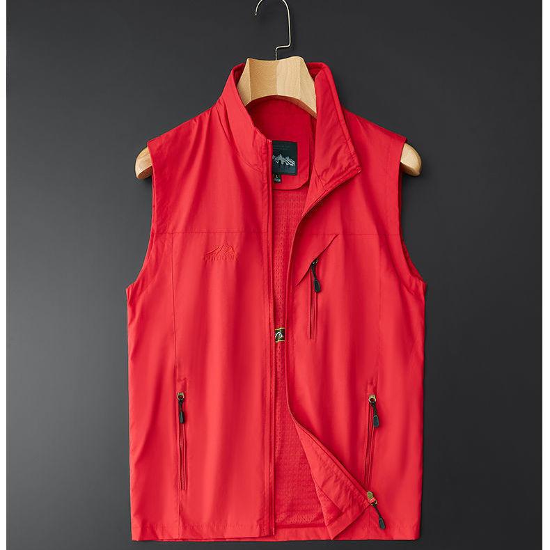 Große Größe Herren Frühling Sommer Dünne Weste Ärmellose Jacke Stehkragen Weste Lässige Weste 6XL rot