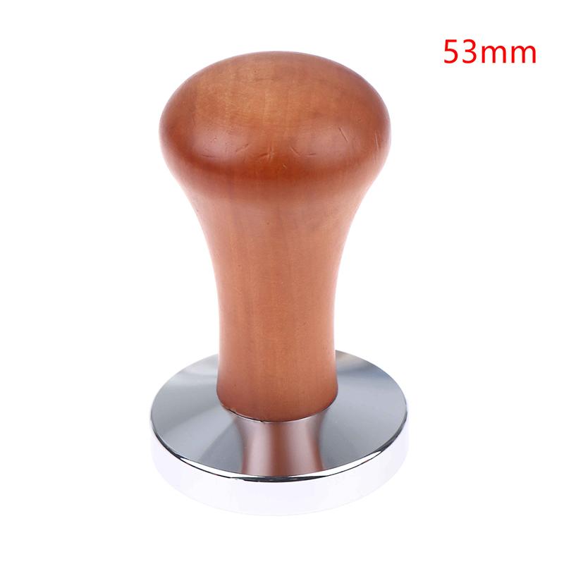 49/51/53/58Mm Holz Kaffee Tamper Interne Feder Ausgewogene Kraft Kaffee Hammer Edelstahl Basis Barista Werkzeuge 53mm