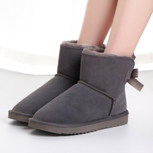 Neue Mode In Der Lage Frauen Warme Schnee Stiefel Winter Stiefel Echtes Rindsleder Leder Frauen Stiefel Stiefeletten Pelz Schuhe Größe 34 -43 34 graue