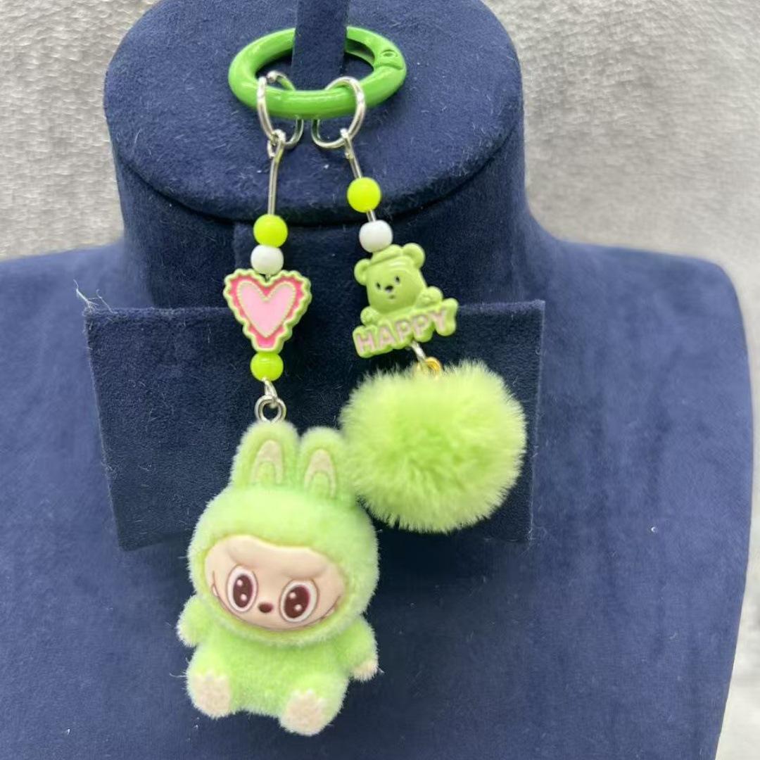 Neuer Labubu Plüsch Mini Schlüsselanhänger Anime Cartoon Schlüsselanhänger Anhänger Kawaii Handy Rucksack Dekoration Autoschlüssel Zubehör Geschenke grün