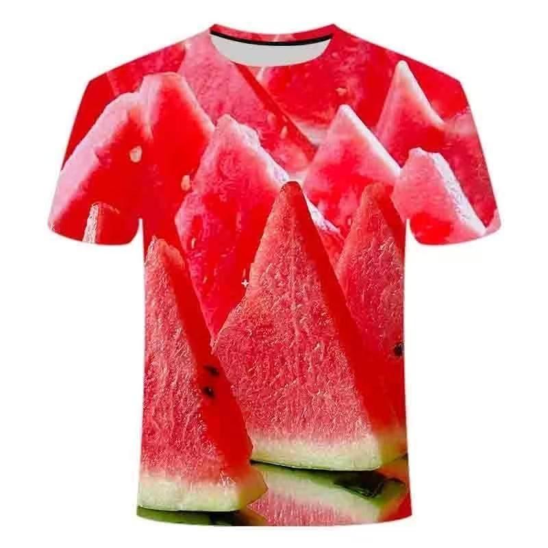 Lustiges und Kreatives Wassermelonen 3D Gedrucktes T-Shirt, Sommer Personalisiert Trend Kurzärmeliges Oberteil, Herren Freizeit und Modisch Rundhals Kleidung XL pink