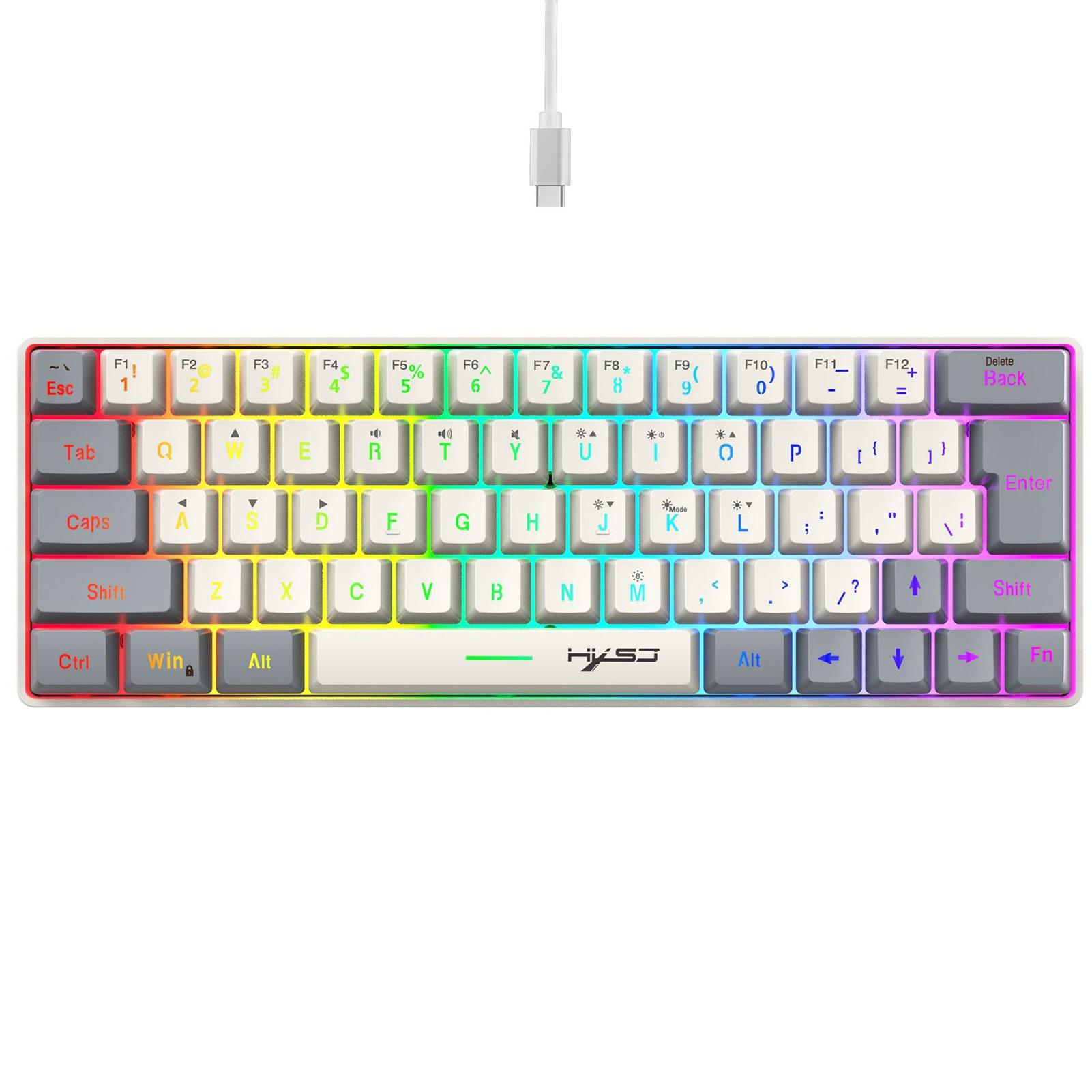 Membran Tastatur 63Key Bunte Beleuchtung Verdrahtete Tastatur Gaming USBC Kabel Abnehmbare Büro weiß/grau