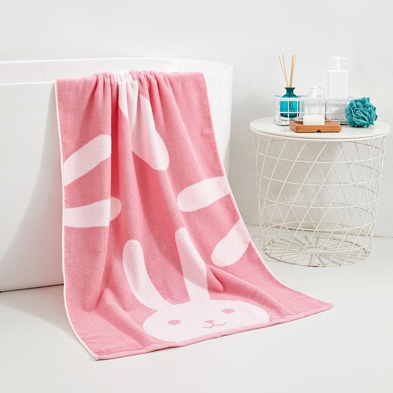 Badetuch aus Baumwolle für Erwachsene mit Cartoon-Motiv, 70 x 140 cm, weich und saugfähig, Badetuch mit Kaninchenmotiv, in mehreren Farben erhältlich 70*140cm rosa