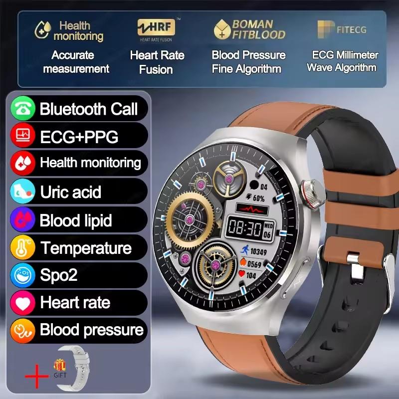 2026 Neue klinische Smartwatch mit EKG+PPG und Körper-Mikroüberwachung, Mikro-Untersuchung, Herzfrequenz, Smartwatch für Android & iOS, Damen leather braun