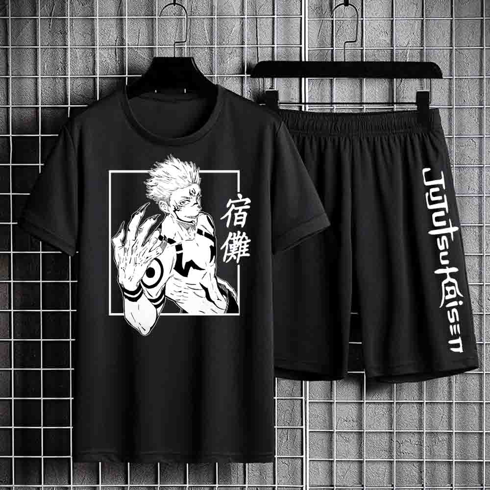 Anime T-shirt Unisex Jogginghose Männlichen Jujutsu Kaisen Set Anime Short-set Kurzarm Sets Streetwear Kleidung für Männer XXXL