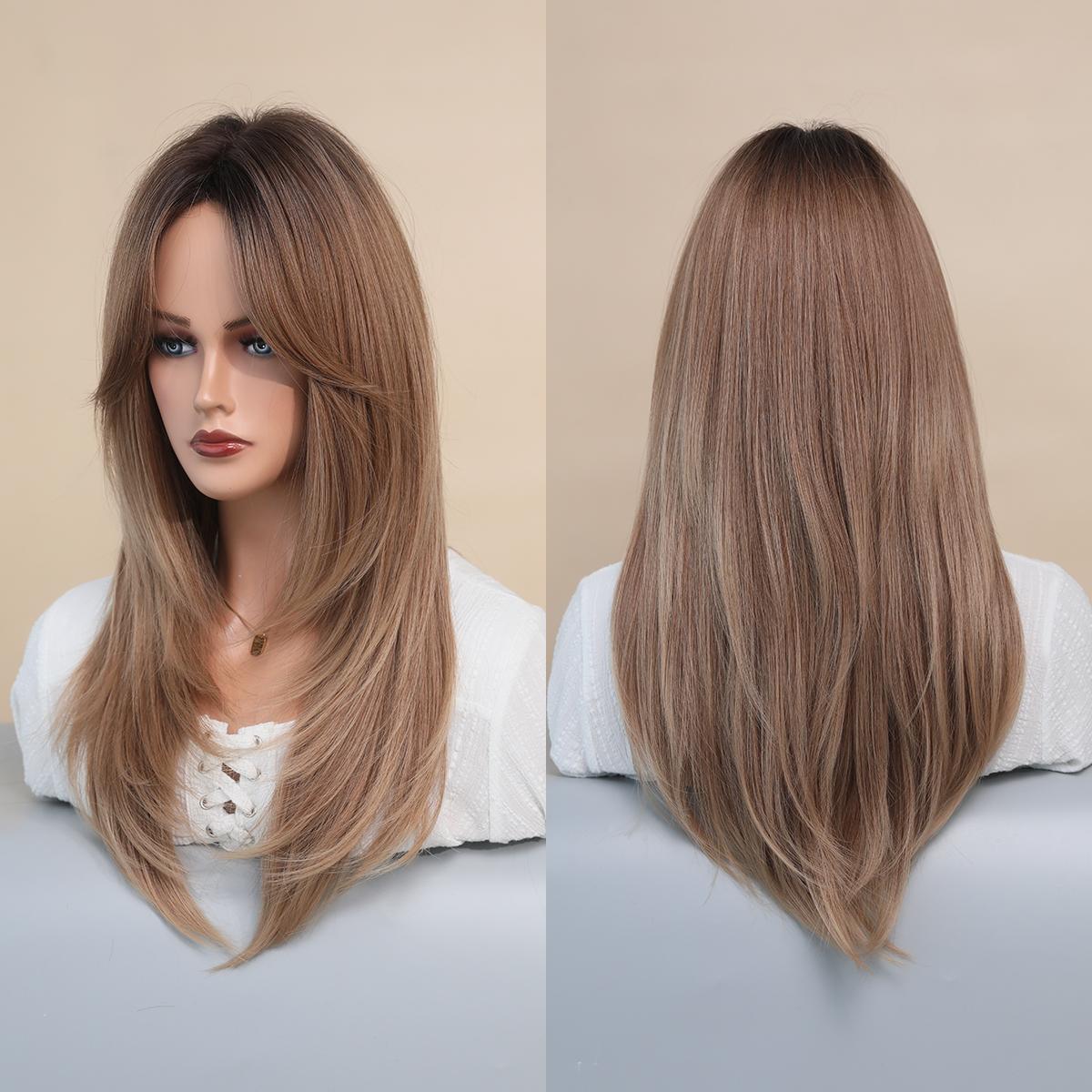 Blonde synthetische Perücken mit Pony für Frauen, langes gewelltes Haar, Cosplay, Lolita, Party, natürliche hitzebeständige Perücken, Faser, tägliches Haar MW9039-804