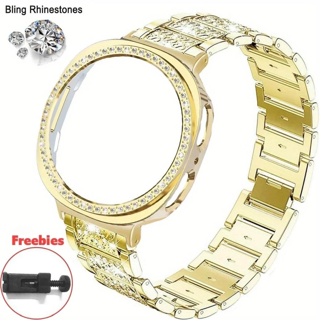 Diamant-Metallarmband für Samsung Galaxy Watch 9 40mm 44mm Bling-Armbandriemen + PC-Schutzhülle für Samsung Galaxy Watch8 40mm 44mm Armbänder Galaxy Watch 9 40mm gold
