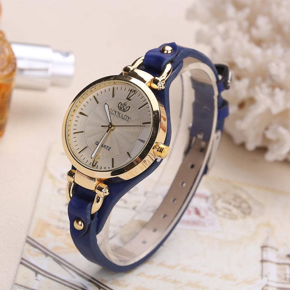 Frauen Casual Uhren Runde Zifferblatt Niet PU Lederband Armbanduhr Damen Analog Quarzuhr Geschenk 28cm blau