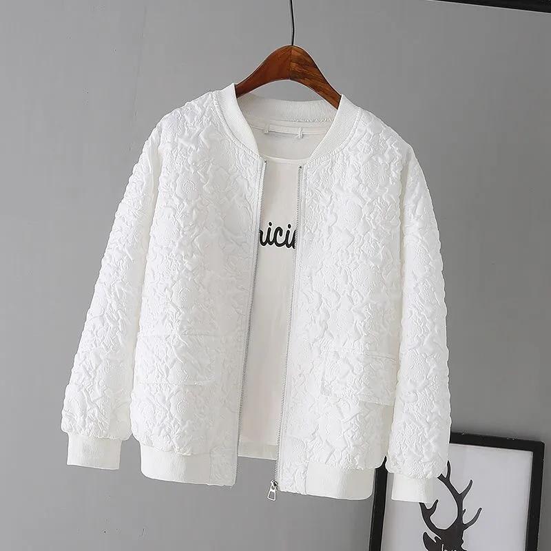 Einfarbig Damen Kurze Baseball Jacke Koreanische Frühling Casual Weiße Jacke Top Weibliche Strickjacke Zipper Jacken Mode S weiß