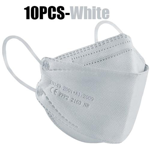 FFP2 Bunte Gesichtsmaske Mascarillas Antibeschlag-Staub-Atemschutzmaske Atmungsaktive KN95-Erwachsenenmasken 10PCS weiß