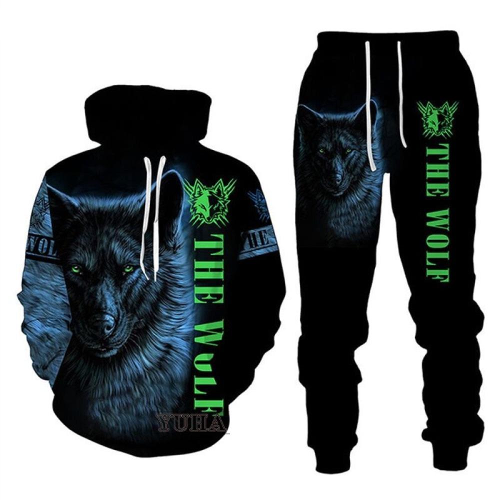 Wolf 3d Gedruckt Hoodie Hosen Anzug Männlich Frühling Und Herbst Casual Sweashirt Pullover Männer Trainingsanzug Set Mode männer Kleidung anzug S
