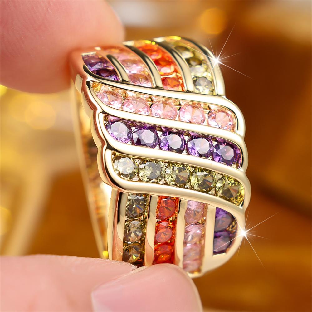 Mehrfarbige Kristall Kleine Runde Steine Niedliche Flügel Ringe Für Frauen Vintage Goldfarbe Verlobungsringe Hochzeits Schmuck Zubehör 9