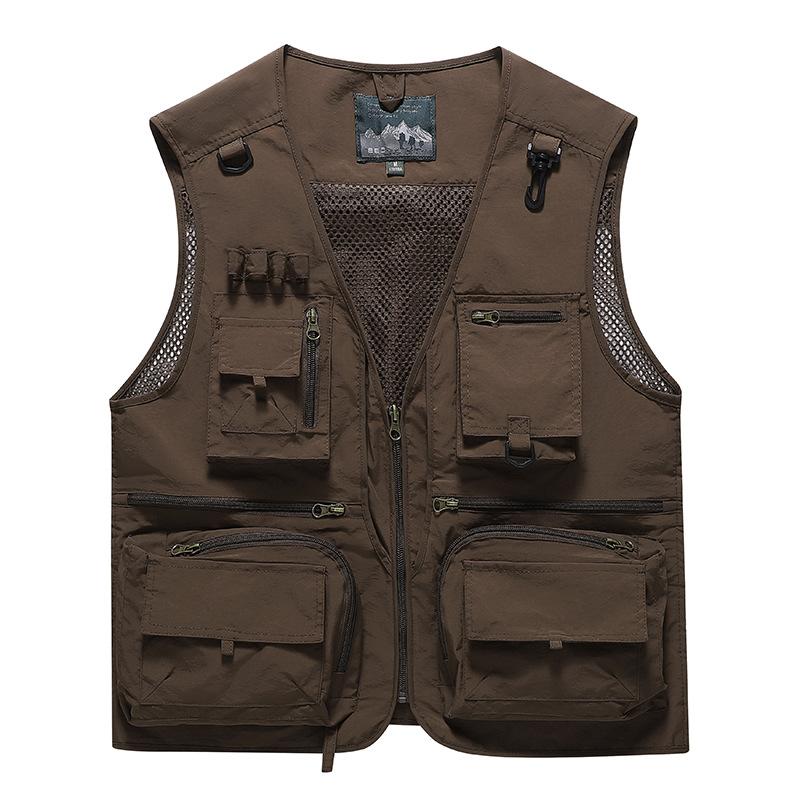 Mode Herren Outdoor Netz Angeln Fotografie Atmungsaktive Westen Jacke Herren Multi-Taschen Westen Klettern Ärmellose Jacken 3XL braun