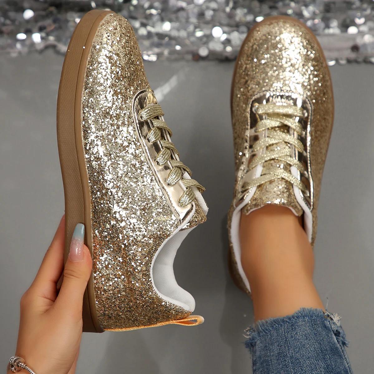 Frühling 2025 Neue Damen Sneaker Komfort Sportschuhe Damen Retro Schnür-Casual Plateau-Sneaker Damen Zapatos De Mujer 38 gold