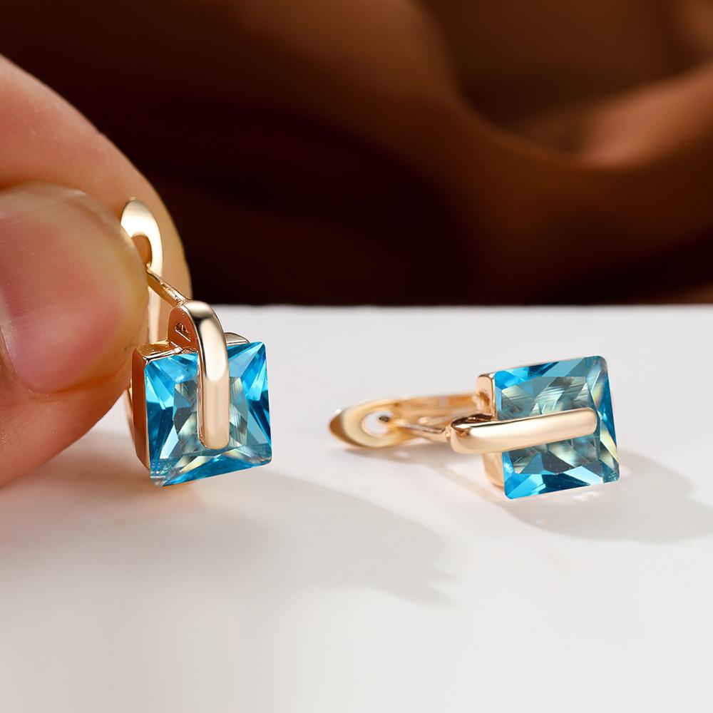 Zarte geometrische Prinzessinnenschliff-Ohrringe mit grünen Steinen, baumelnde Ohrringe für Frauen, goldfarben, Braut, Hochzeit, Party, Ohrringe, Schmuck aqua blau/gold