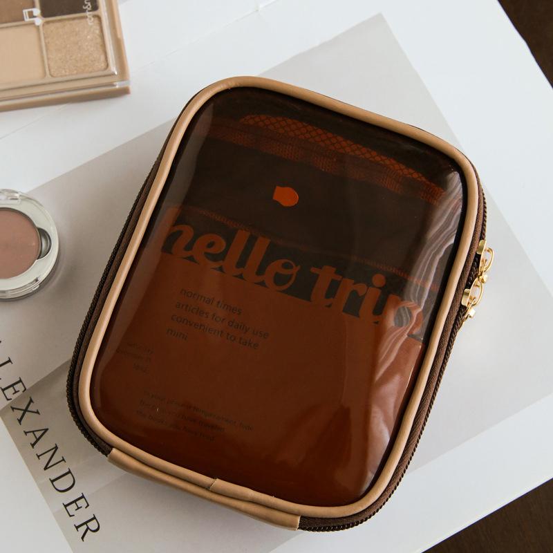 Mini-Make-up-Organizer für die Reise, kleine, süße, adrette Make-up-Tasche mit Reißverschluss, Kulturbeutel, Clutch, Münzfach für Frauen kaffeebraun