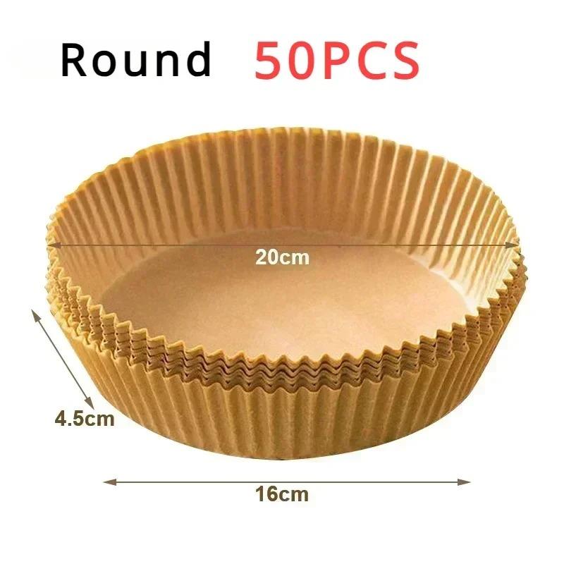 Heißluftfritteuse Einwegpapier Pergamentpapier Holzzellstoff Dampfgarer Käsekuchen Heißluftfritteuse Zubehör Backpapier für Heißluftfritteuse Circular 50pcs