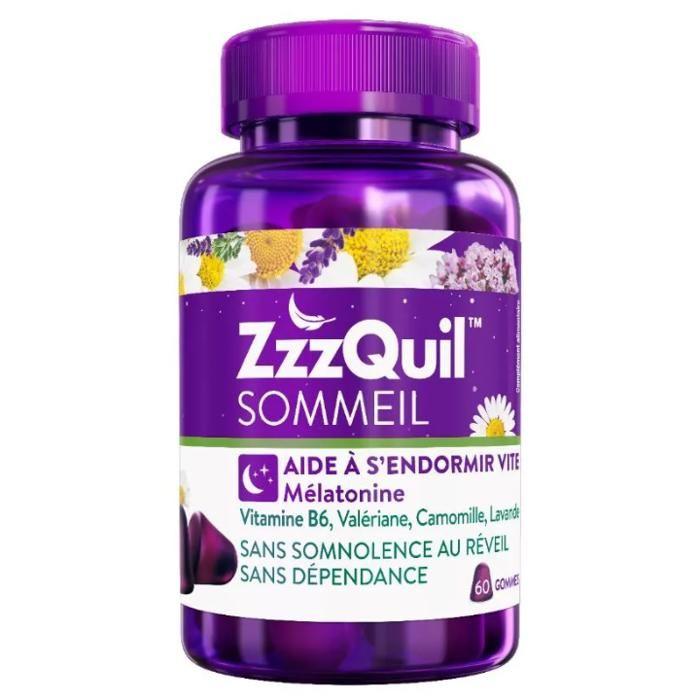ZzzQuil Sommeil 60 Kaugummis, Nahrungsergänzungsmittel hilft beim schnellen Einschlafen Melatonin