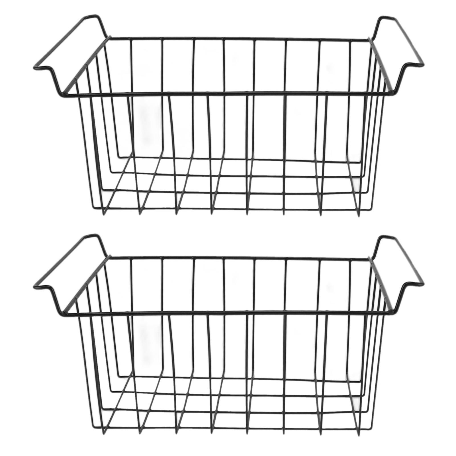 2 Pcs Gefrierschrank Draht Lagerung Korb PE Beschichtet Hängen Rack Organizer Bin Schwarz für Kühlschrank L 42.5cm X W 24.5cm X H 20cm