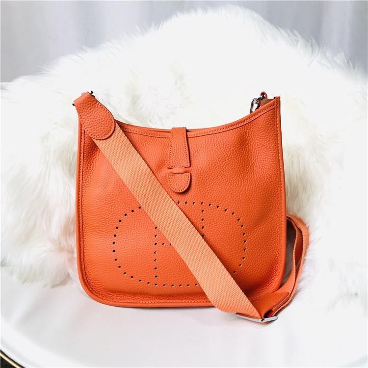 Neue Mode Oberleder Rindsleder Hohl Perforiert Mode Lässig Damen Tasche Ein Schulter Crossbody Damen Tasche Mini 17cm orange