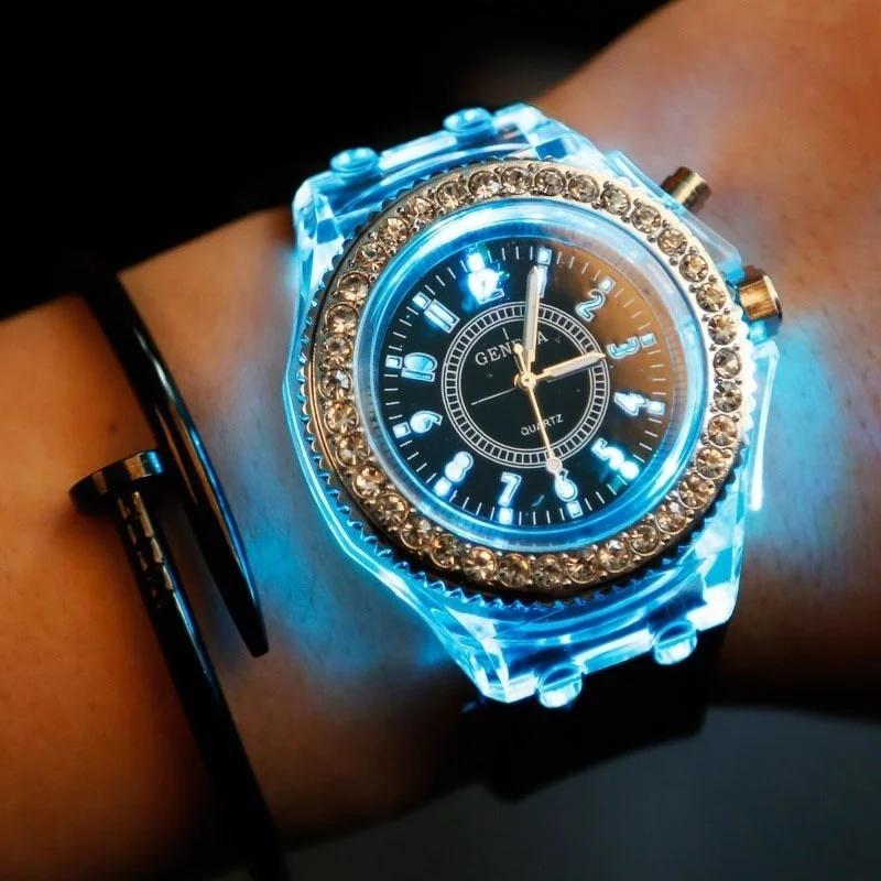 Damen Klassische Uhr LED-Licht Digitaluhr Paaruhr Silikon Quarz Leuchtende Uhr Gelee Farbe Leuchtende Uhr blau