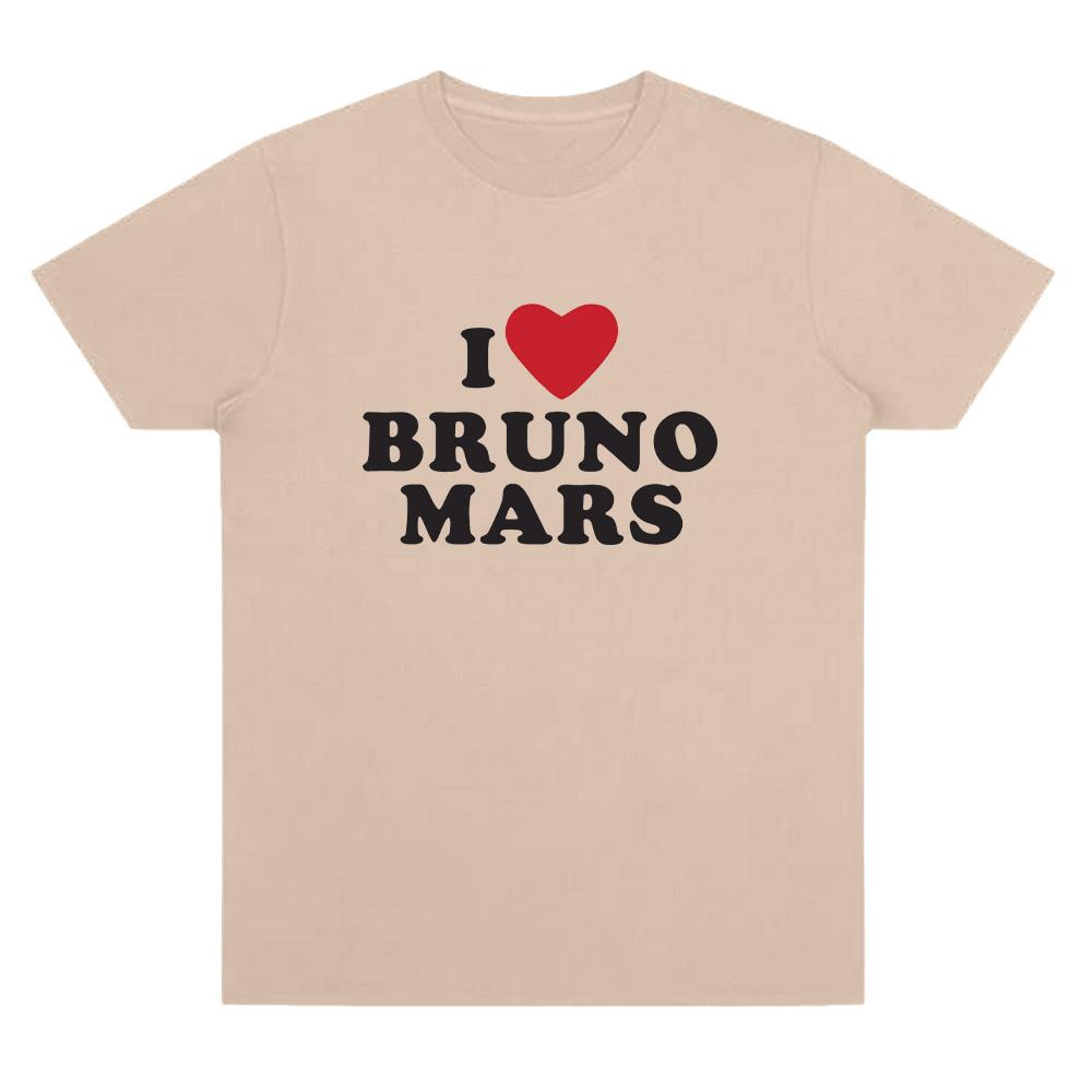 Ich liebe Bruno Mars Weiches T-Shirt Bruno Mars Aufdruck T-Shirts Damen Herren Lässiges Baumwoll-T-Shirt Rundhals Kurzarm Basic Oberteile Tägliche Kleidung S sand