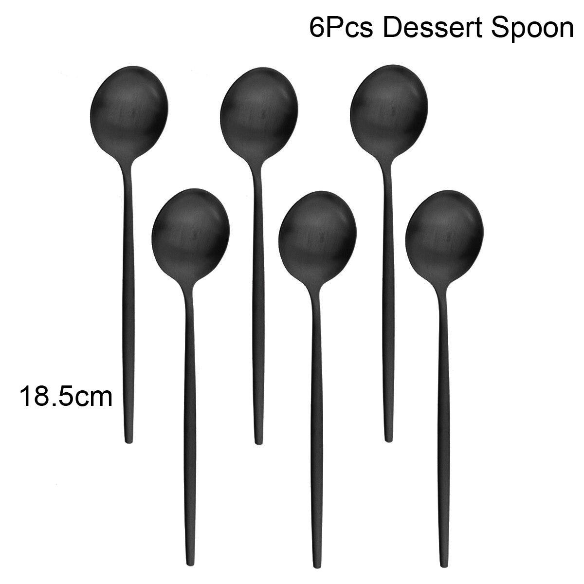 6Pcs Schwarz Besteck Set Matte Geschirr Set Messer Gabel Löffel Geschirr Kuchen Obst Gabel Edelstahl Besteck Küche 6pcs dessert spoons schwarz