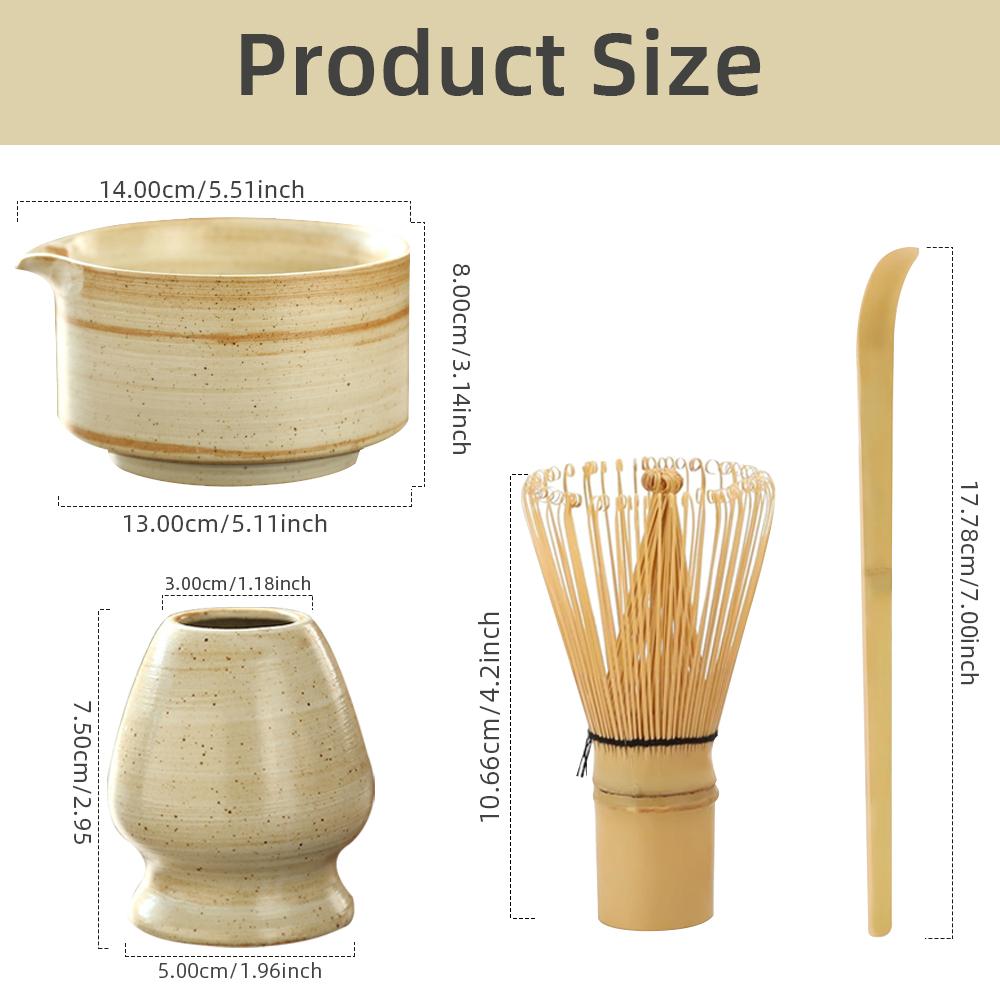 4-teiliges japanisches Matcha-Teeset enthält Matcha-Schale mit Ausguss und Bambusbesen, Matcha-Besenhalter, Chasen-Halter, Teelöffel-Set