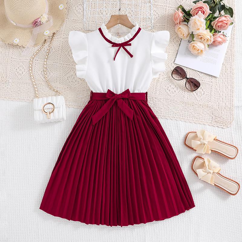 Sommer Kinder Kleidung Mädchen Prinzessin Mädchen Kleider Mode blau Patchwork Druck Kleid 11-12Y rot