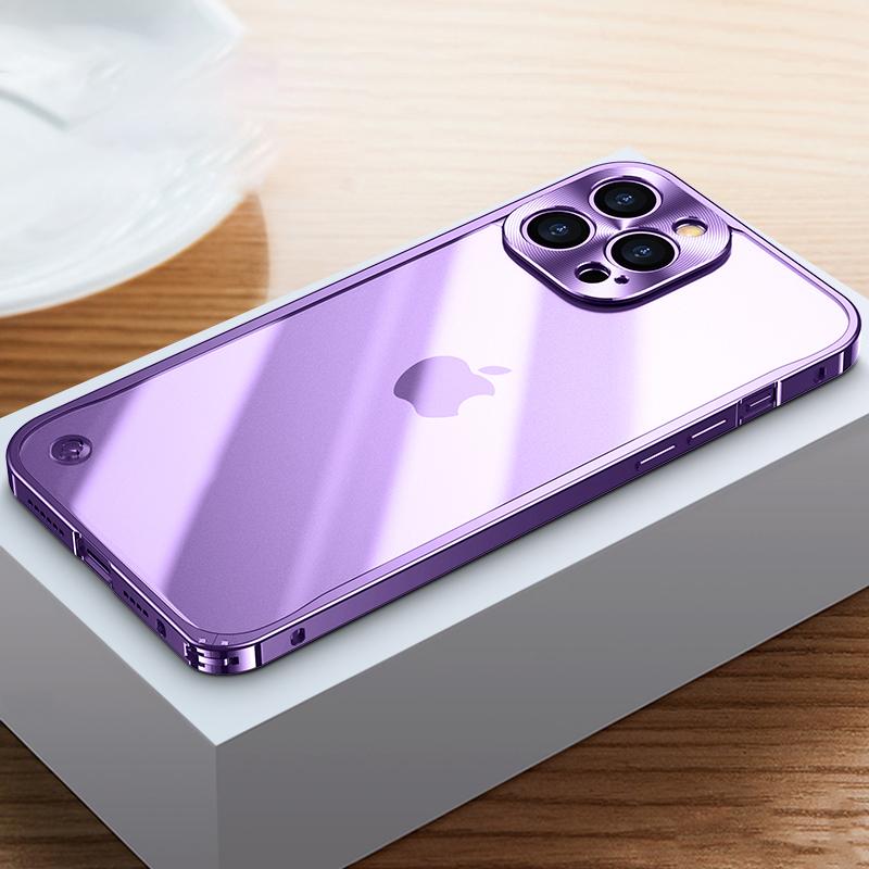 Metallrahmen-Telefonhülle für iPhone 11 12 13 14 15 16 Pro Max Aluminiumlegierung Vollobjektivschutzabdeckung für iPhone 13 Mini Überzug aus Metallrückseite For iPhone 14 Plus violett