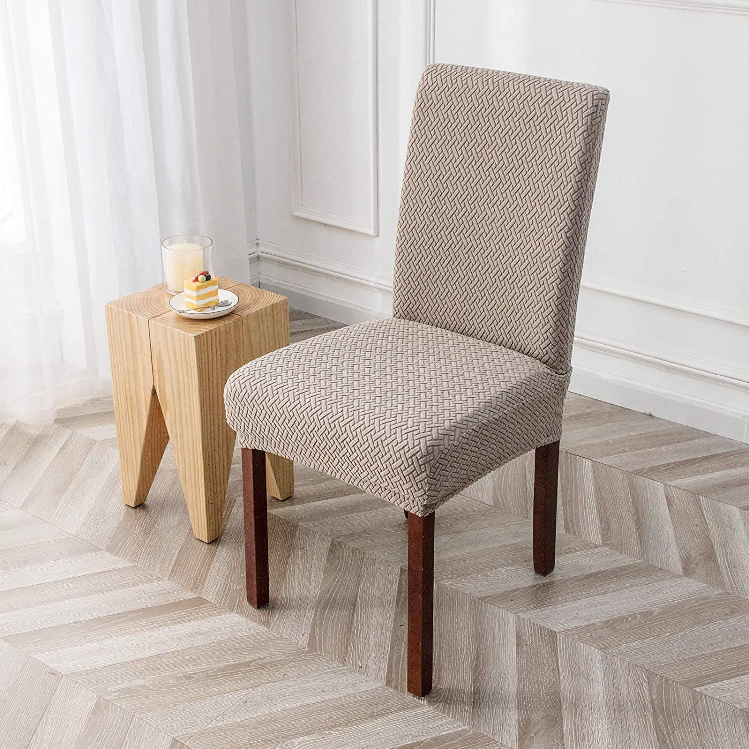 Stretch-Stuhlhussen aus Samt, langlebige, verschleißfeste, moderne Schonbezüge im T-Kissen-Stil und zeitgenössischem Design für Esszimmerstühle 1pc sand