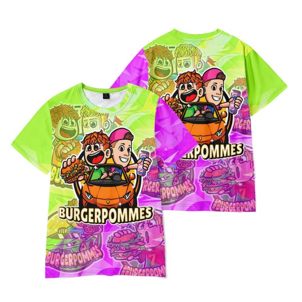 10 Farben Lustiges Burgerpommes ICrimax Cartoon T-Shirt Cooles Damen Herren T-Shirt O-Ausschnitt Casual Unisex Streetwear Fashion Kinder T-Shirt XXS grün