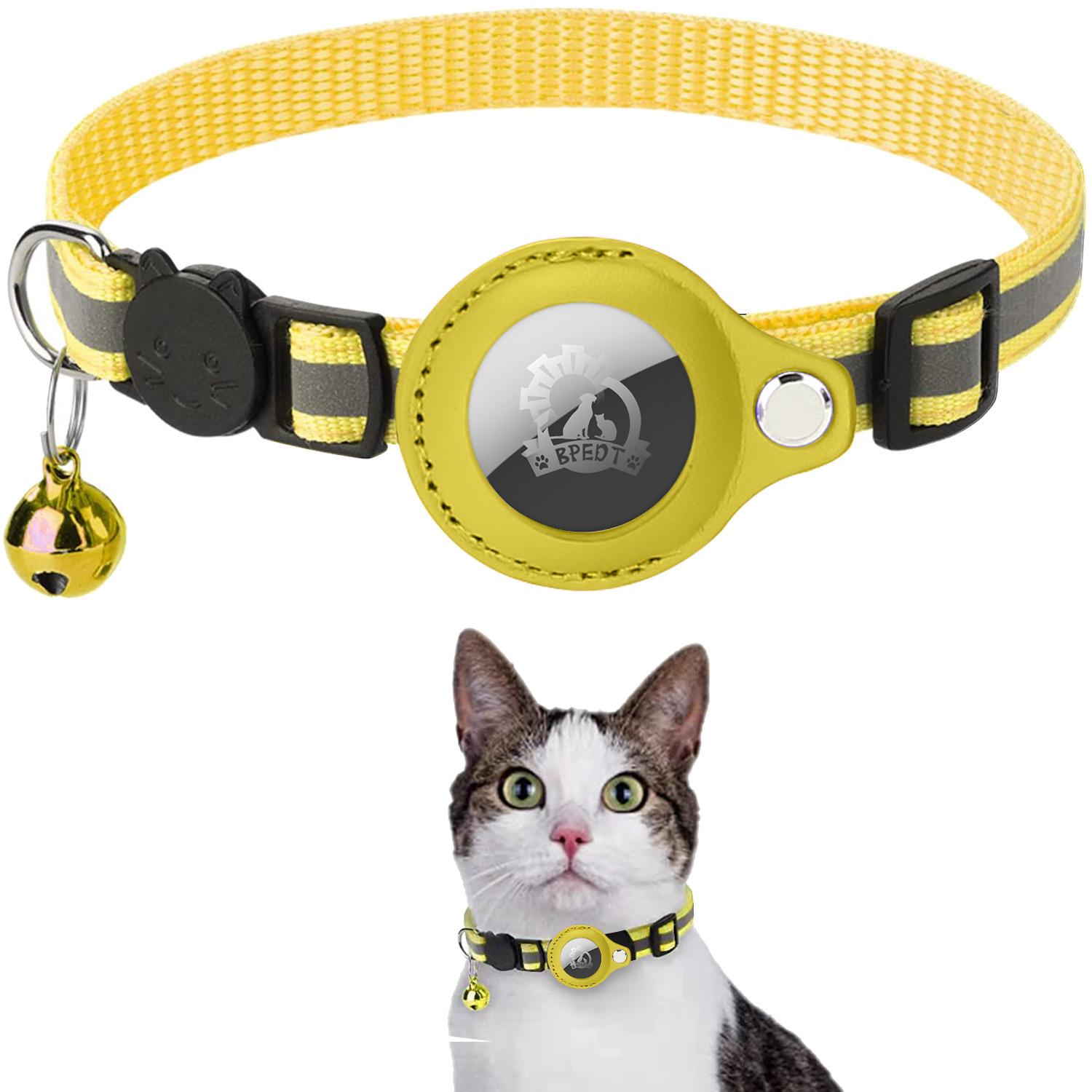 Katzenhalsband mit Schutzhülle für Airtag Anti Lost Locator Tracker Hundezubehör Reflektierende Haustierhalsbänder 22-32cm gelb