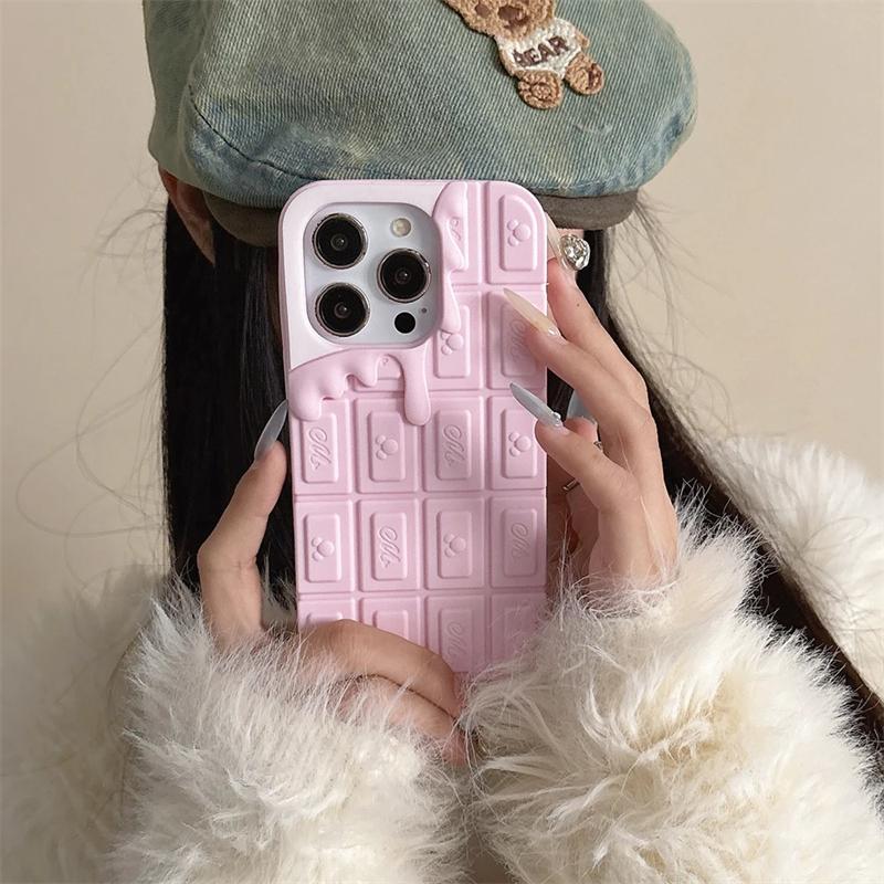 Kreative Cartoon 3D Schokolade Handyhülle für iPhone 16 Pro Max 15 14 Plus 13 12 11 Pro Max Lustige weiche Silikonhülle iPhone 12 Pro Max rosa
