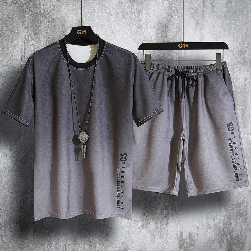 Harajuku Hip Hop Sommer Herren-Trainingsanzug, 2-teiliges Set, dünn, weich, atmungsaktiv, Jogginganzug, männlich, kurzärmeliges T-Shirt und Shorts-Sets 4XL