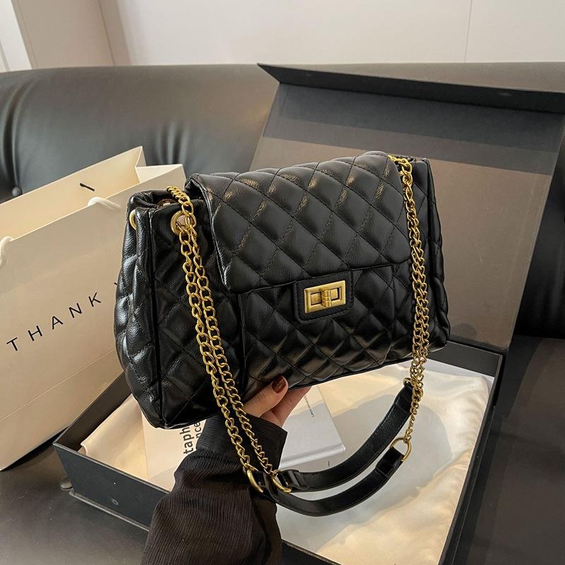 Raute Ketten Tasche Damen Großraum neue Mode Herbst und Winter Schulter Messenger Tasche Textur Pendler Tasche schwarz