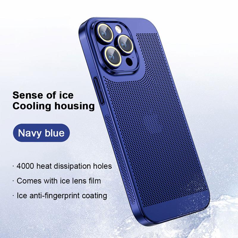 Luxuriöse Wärmeableitungs-Telefonhülle für iPhone 16 15 14 13 12 11 Pro Max, galvanisierte Kühllinsen-Schutzhülle für iPhone 16 Pro Max For iPhone 13 Pro Max navy blau