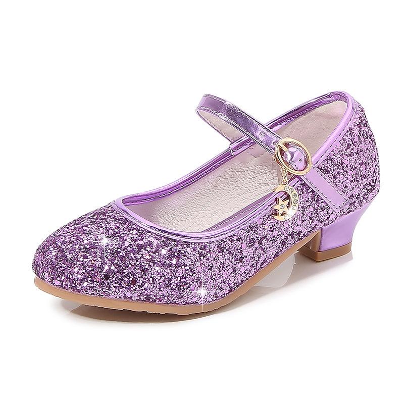 Frühling Neue Stil Mädchen Schuhe Strass Pailletten Modische Prinzessin Schuhe mit Einem Wort Schnalle kinder Leistung Schuhe 26 violett