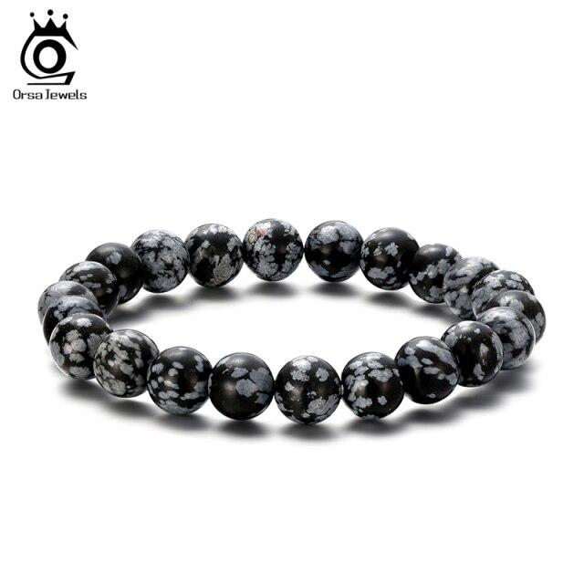 Orsa Jewels Schneeflocken-Obsidian-Armband für Frauen, Naturstein-Armband, elastisch, 8 mm Perlen, Reiki-Armband für Männer, Energie-Armband Gmb26 gray