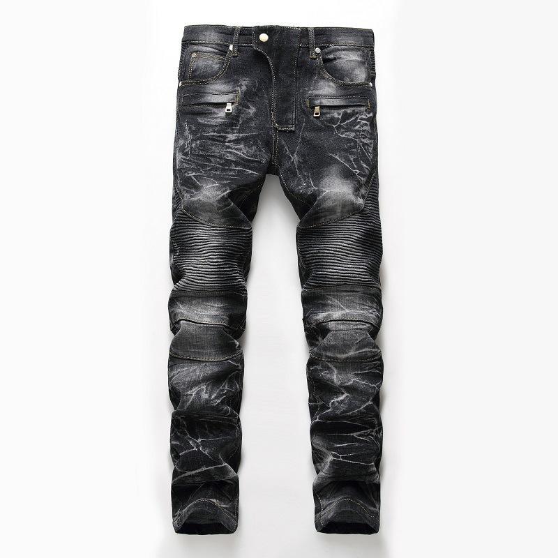 Jeans Herren Nostalgische Lokomotive Jeans Gerade Röhre Mode Herren Persönlichkeit Hosen 36 schwarz