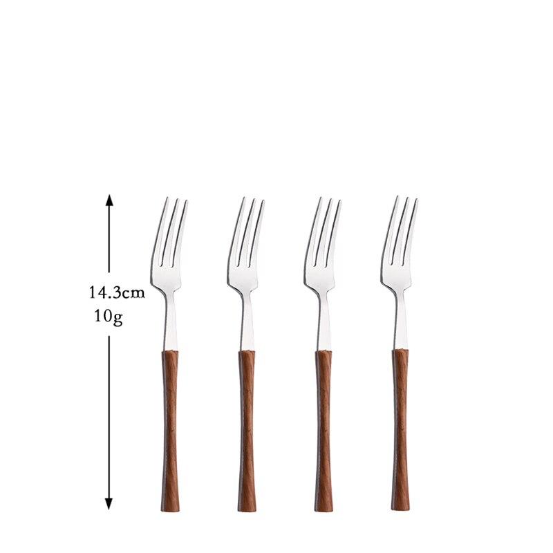 Holzmaserung Besteck Set Silber Edelstahl Nachahmung Holzgriff Geschirr Messer Kaffee Löffel Tee Gabel Besteck Set Geschirr 4pcs Tea Fork silber/braun