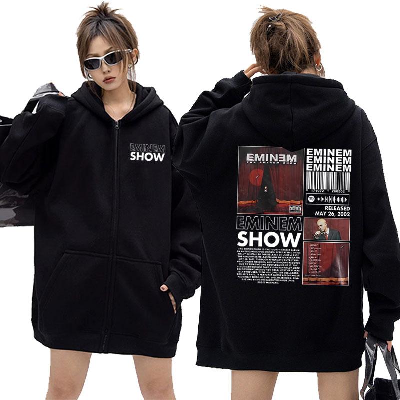 Rap Eminem The Eminem Show Album Print Zipper Hoodie Herren Damen Hip Hop Casual Zip Up Jacket Sweatshirt Herren Oversized Streetwear 2XL schwarz