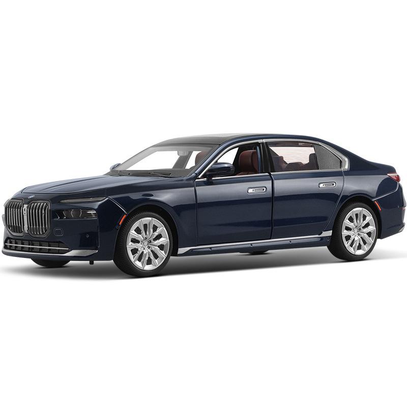 BMW I7 G70 M70L Luxuslimousine im Maßstab 1/24, Mini-Auto aus Metalldruckguss, Modellauto mit Ton und Licht, Kinderspielzeugauto blau