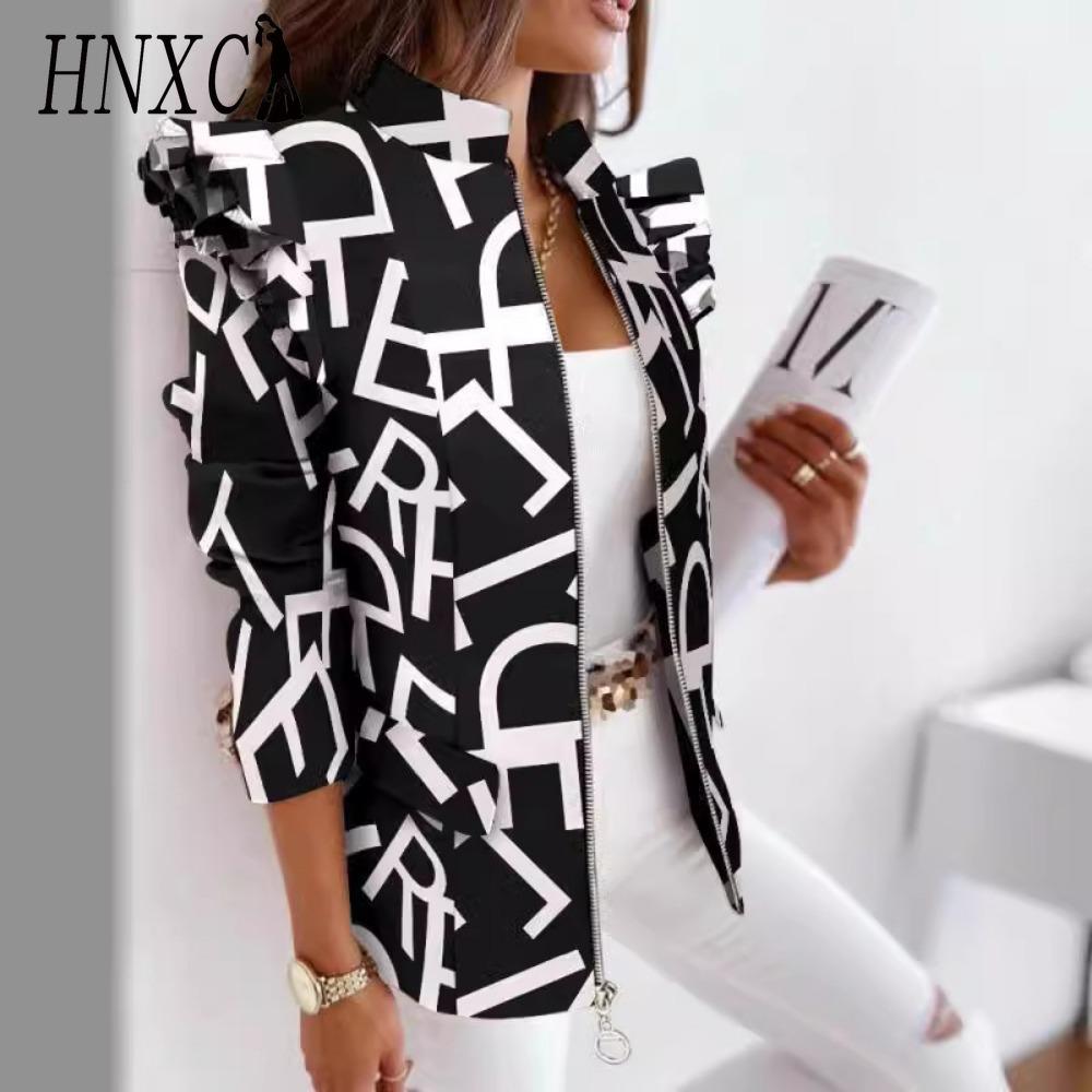 HNXC Damen Vintage Casual Gitterdruck Herbst Winter Langarm Jacken & Mäntel XXL