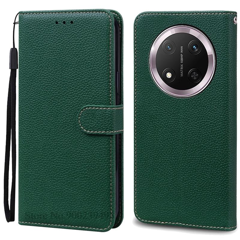 Für Honor Magic 7 Lite Hülle Brieftasche Leder Klapphülle Für Honor Magic7 Lite 5G Hülle Handy Coque Für Honor Magic 7 Lite Hülle Etui Honor Magic 7 Lite dunkelgrüne
